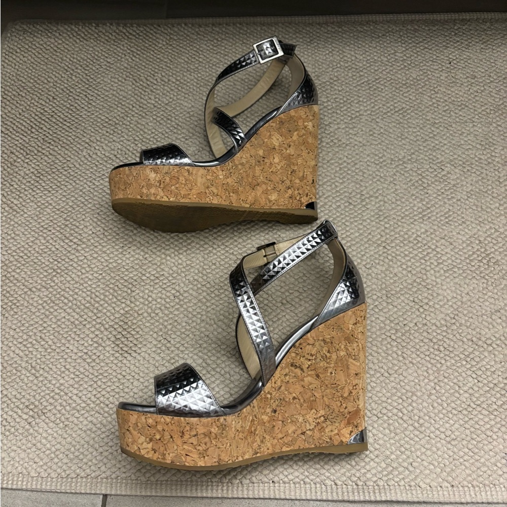 Jimmy Choo sz 38 silver wedges Portia - Picture 3 of 5